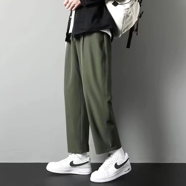 Blueforce-Drawstring Waist Plain Cropped Tapered Pants