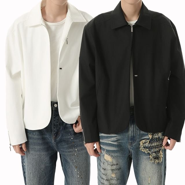 FAERIS-Collared Plain Zipped Jacket