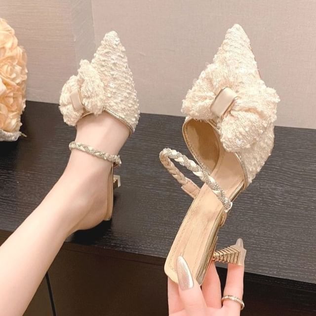 Anran-Rhinestone Decorated Pointed Toe Stiletto Heel Mules