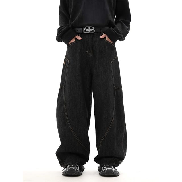 Adothuiastic-Mid Rise Washed Wide Leg Cargo Jeans