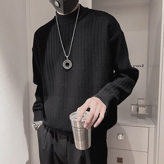 Zentrus-Mock Neck Plain Sweater