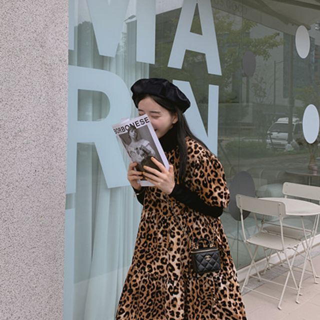 YANSAE - Puff-Sleeve Leopard Print Tiered Dress | YesStyle