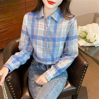 Everose-Long-Sleeve Plaid Button-Up Shirt