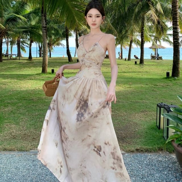 Moanum-Spaghetti Strap Tie Dye Maxi Sundress