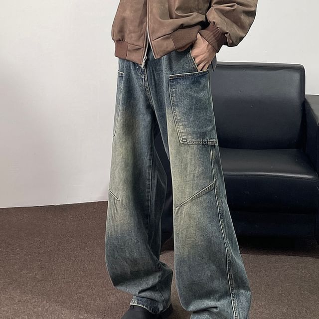 Trimecca-Mid Rise Washed Wide Leg Jeans