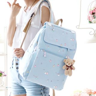 Canvas Love Printed Canvas Backpack YesStyle