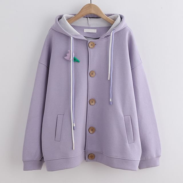 Suzette-Plain Hooded Single-Breasted Jacket