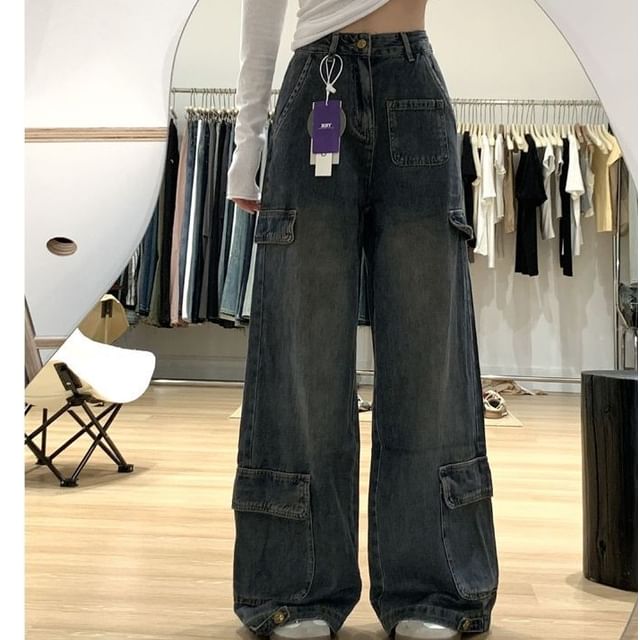 Kenning-High Waist Wide Leg Cargo Jeans