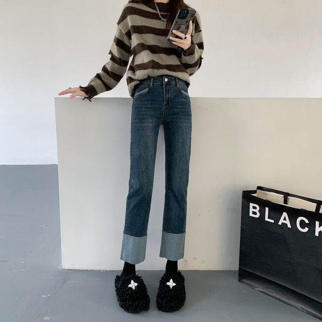 Denimot High Waist Roll Up Hem Straight Leg Jeans (Various