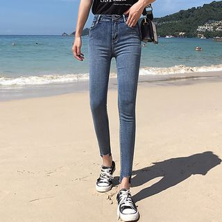 Fashion Street Asymmetric Hem Skinny Jeans YesStyle