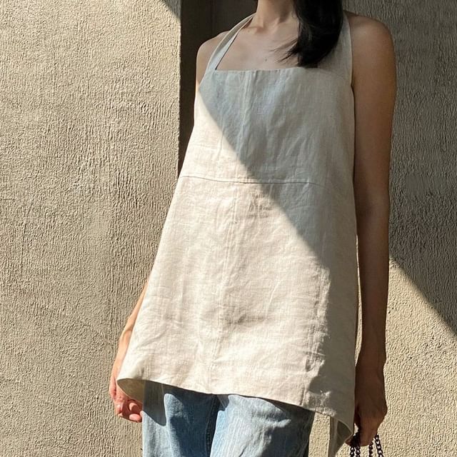Bolgivy-Halter Square Neck Plain Tunic Top
