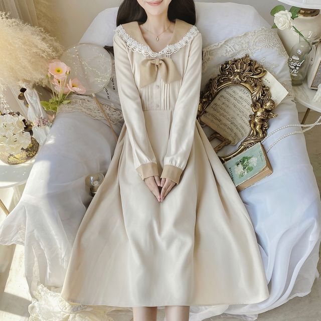 chinese dress ladies Cream Lace Trim Jasmine Midi Dress main image 0