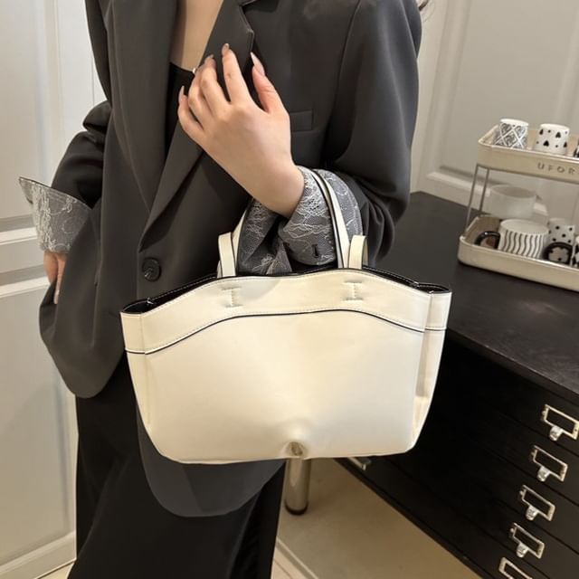 Indenis-Plain Faux Leather Tote Bag
