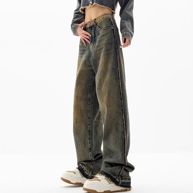 CosmoCorner-Mid Rise Washed Wide Leg Jeans