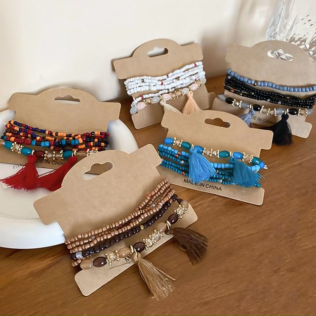 Calafa-Beaded Tassel Bracelet