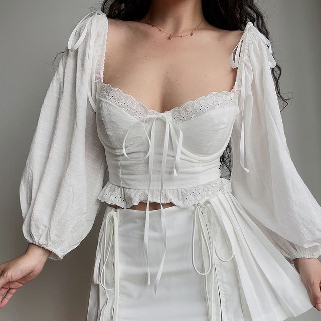 Sinora-Long-Sleeve Plain Crop Bustier Top