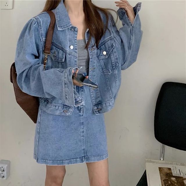 ジャケット・アウター Denim Blouson & Balloon Skirt Set Amazon.com: NATRUNSOO Blue Jean Two Piece Set for Women Y2K Denim