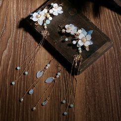 Fenix - Flower Hair Clip / Bead Drop Earring / Set