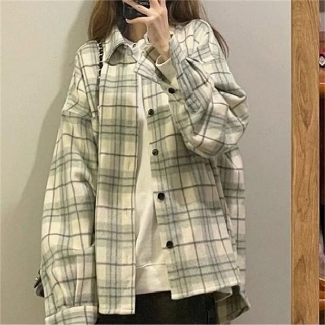 Sienne-Long-Sleeve Button-Up Plaid Shirt