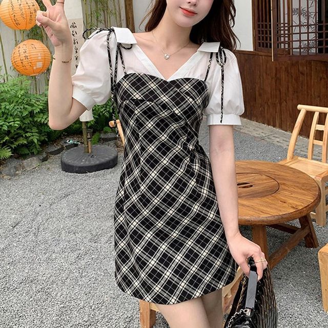 the gracie knit mini dress black Gothic Grunge Side Lace Up Plaid Mini Dress (available in 3 colors)  ROCK  'N DOLL
