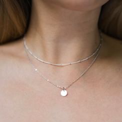 Gemsha - Double-Layered Alloy Necklace with Disc Pendant Gemsha - Double-Layered Alloy Necklace with Disc Pendant