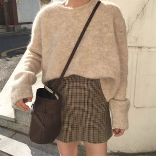 Moon City - Plain Sweater / Plaid A-Line Mini Skirt | YesStyle