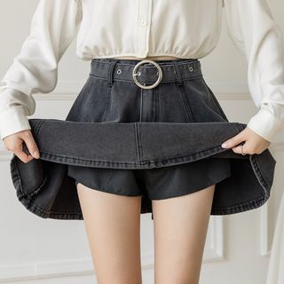 Dragan Pulse High Waist Denim Mini A Line Skirt