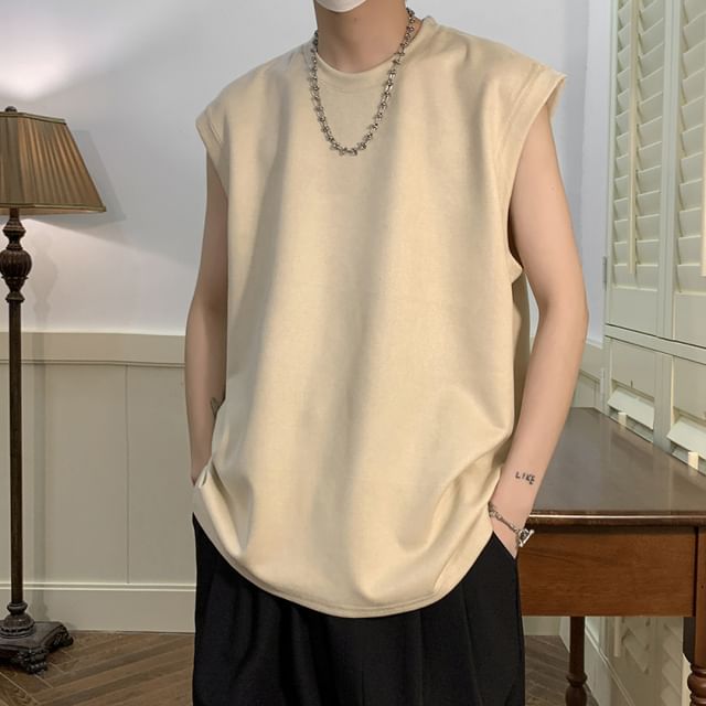 Bay Go Mall-Crew Neck Plain Tank Top