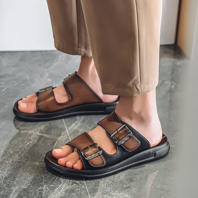 Tanzanite-Buckled Slide Sandals