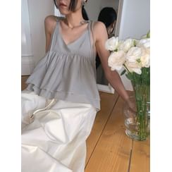 Strap-Shoulder Babydoll Blouse