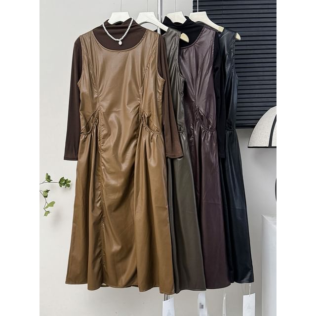 Lemongrass - Faux-Leather Tank Dress with Pocket / Mock-Neck Plain T-Shirt | YesStyle Lemongrass - Faux-Leather Tank Dress with Pocket / Mock-Neck Plain T-Shirt | YesStyle