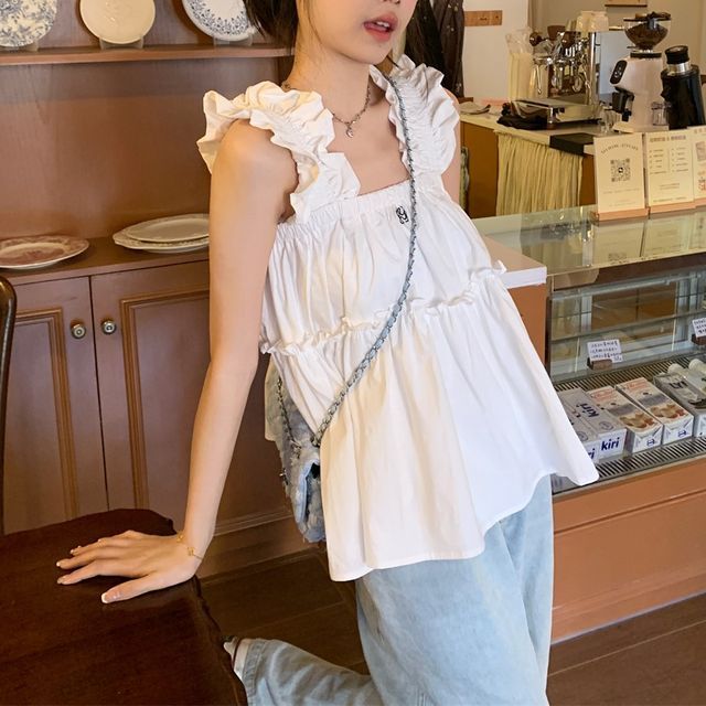 Flowerisque - Plain Ruffled Camisole Top | YesStyle