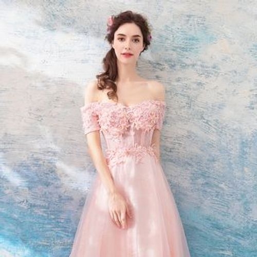 Angel Bridal - Off Shoulder Short Sleeve Evening Gown | YesStyle