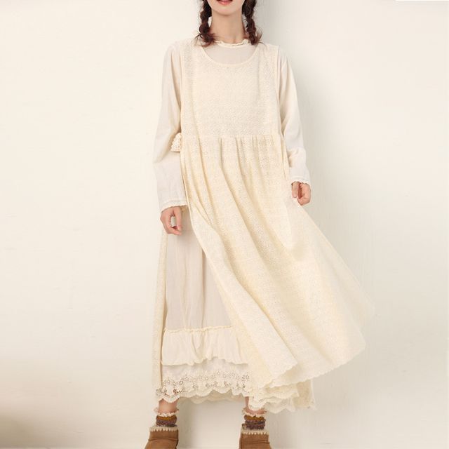 Santeh - Side-Slit Lace Midi Jumper Dress | YesStyle