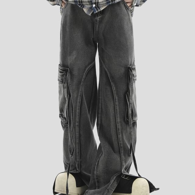 INStudio-High Waist Washed Baggy Jeans