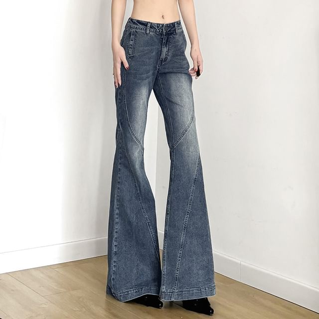 Alfie-Mid Waist Washed Bell Bottom Jeans