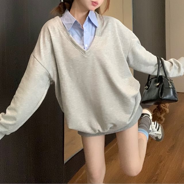 Beem-Mock Two-Piece Collar Two Tone Pullover