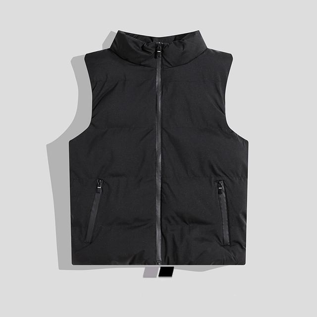purplelouve-Stand Collar Plain Puffer Vest