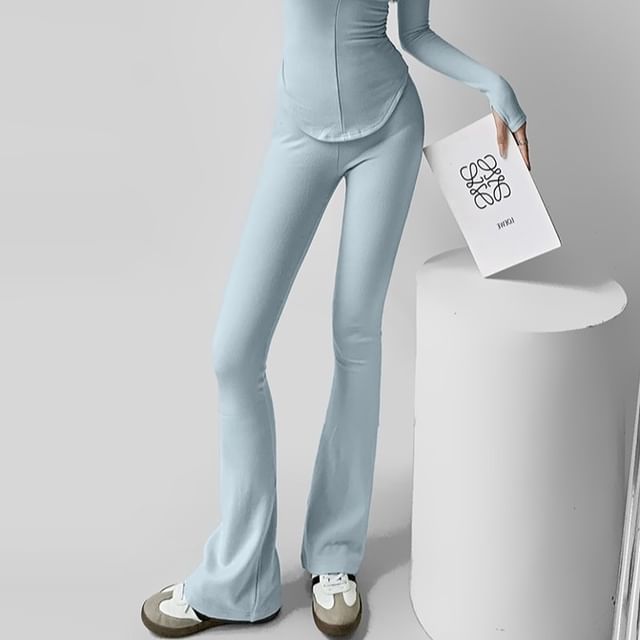 LIVIE-High Waist Plain Flared Pants