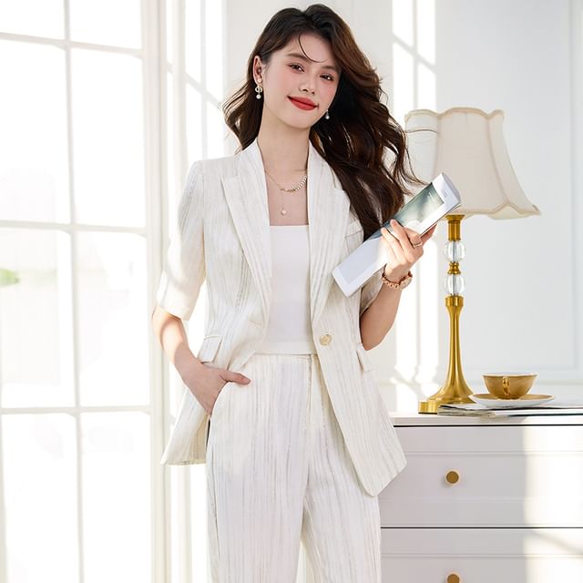 Princess Min-Short-Sleeve Striped Single-Button Blazer
