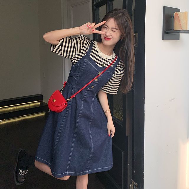 white christmas dresses The Hellen Denim Overall Dress in Washed Black