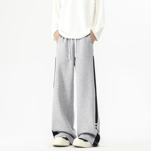 YERGO-Drawstring Waist Striped Panel Straight Leg Sweatpants