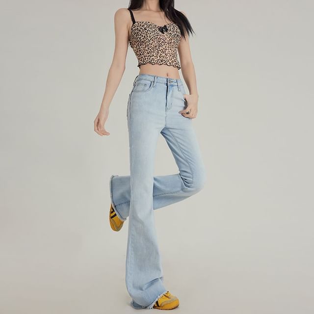 Denimot-Mid Waist Washed Flared Jeans Various Designs