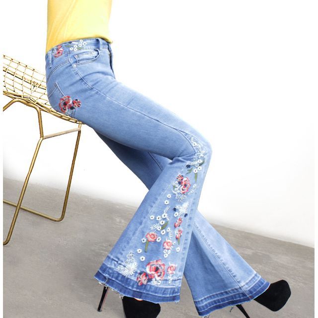 Th.creasa - Flower Embroidered Bell Bottom Jeans | YesStyle