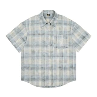 Zentrus-Short-Sleeve Plaid Shirt