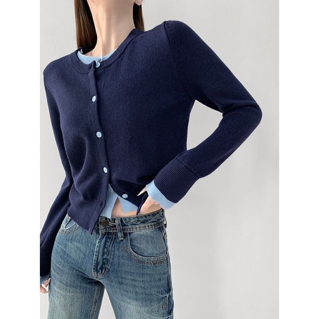 Shira-Colorblock Mock Two-Piece Cardigan