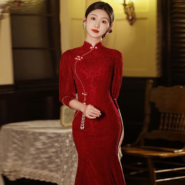 chinese dress ladies Women's Cheongsam, Long Embroidery Mermaid Skirt Evening Dress Slim Chinese  Style (Color : B, Size : XX-Large) : Amazon.com.au: Clothing, Shoes &  Accessories