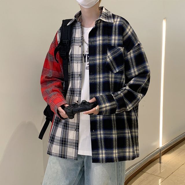 Long Sleeve Oversized Plaid Jacket Mens Custom Oversized Plaid