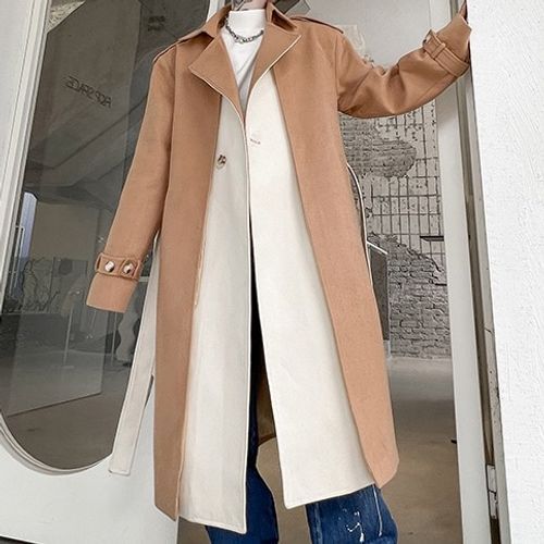 Citigleam - Two Tone Midi Sashed Trench Coat | YesStyle