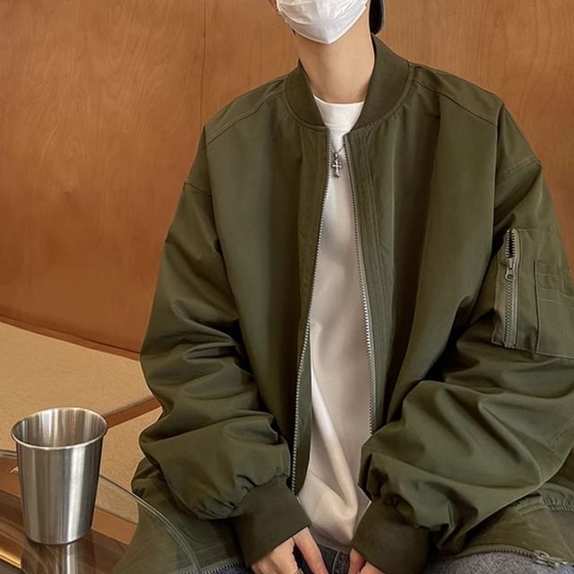 emeisa-Plain Zip Bomber Jacket